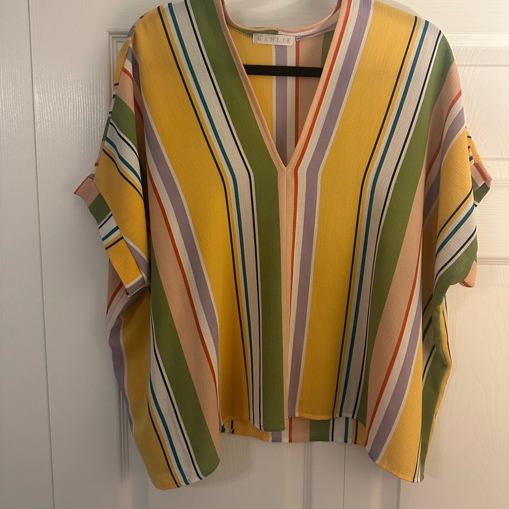 Karlie Multicolor Striped V-Neck Blouse